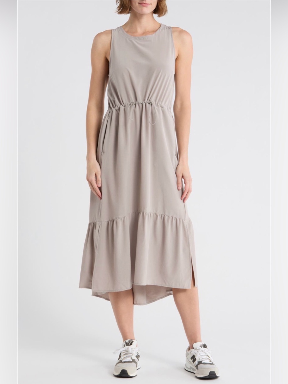 Zella Gray Drawstring Tiered Midi Athletic Dress - NWOT Size XS